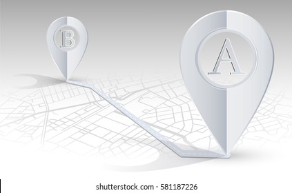 GPS Navigator Point A To Point B On Map Silver Color.vector Illustration