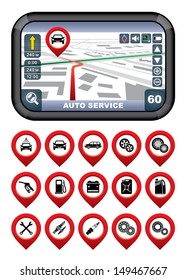 GPS navigator with the pointer autoservice. vector, gradient, EPS10