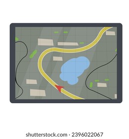 Navegador GPS. Ruta en el mapa del área, ilustración vectorial