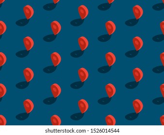 GPS navigator sign 3d isometric seamless pattern, Location map pointer concept poster and social banner post design illustration isolated on blue background with copy space, vector eps 10