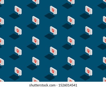 GPS navigator sign in speech bubble message 3d isometric seamless pattern, Location map pointer concept poster and social banner post design illustration isolated on blue background with space, vector - Powered by Shutterstock - Get 15% off with code: PIKWIZARD15