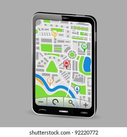 GPS Navigator in Smartphone, vector illustration