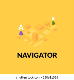 GPS navigator street map with flat isometric buildings, vector illustration