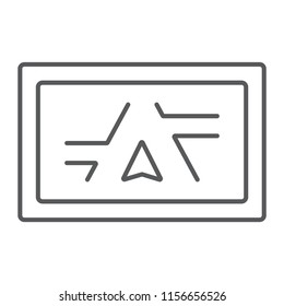 Gps navigator thin line icon, electronic and device, monitor map sign, vector graphics, a linear pattern on a white background, eps 10.