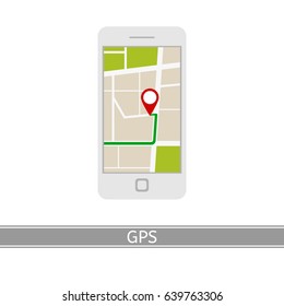 GPS navigator vector icon, flat style, isolated on white background. GPS navigation city map pin on mobile phone.