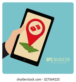 GPS Navigator vector over color background