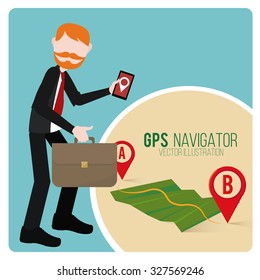 GPS Navigator vector over color background