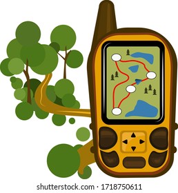 GPS navigators and navigation systems for travel, map on screen, vector image