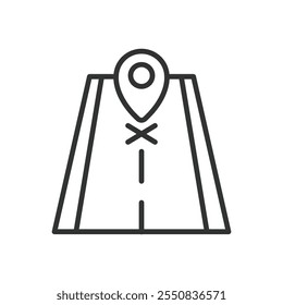 GPS on a road, icon in line design. GPS, road, location, direction, route, navigation, map on white background vector. GPS on a road editable stroke icon