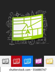 gps paper sticker with hand drawn elements