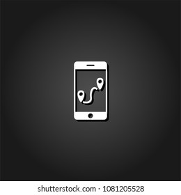 GPS phone icon flat. Simple White pictogram on black background with shadow. Vector illustration symbol