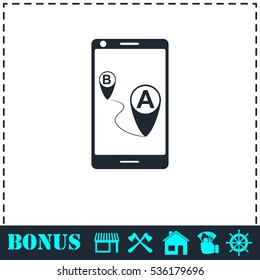 GPS phone icon flat. Simple vector symbol and bonus icon
