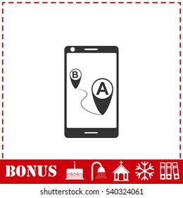 GPS phone icon flat. Simple vector symbol and bonus icon