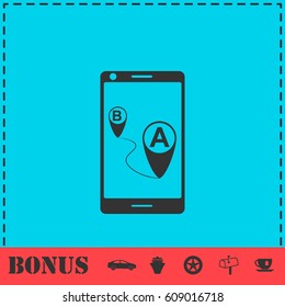 GPS phone icon flat. Simple vector symbol and bonus icon