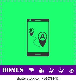 GPS phone icon flat. Simple vector symbol and bonus icon