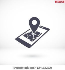 gps phone icon and map with marker. Vector  Eps 10 