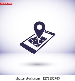 gps phone icon and map with marker. Vector  Eps 10 