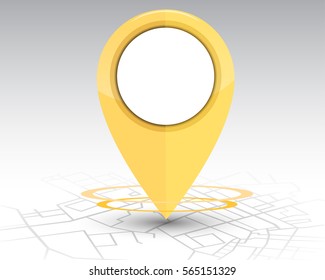 GPS pin checking location yellow color on map.vector illustration