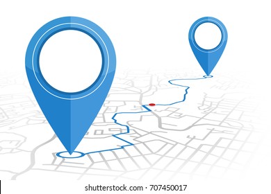 GPS. pin dropping point to point with path on street blue color.vector illustration