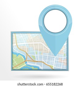 GPS pin icon dropping on street map isolated on white background.vector illustration