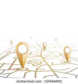 gps pin icon gold color mock-up showing form the street map on white background and blank space.vector illustration