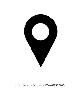 Gps pin map icon monocrome vector clipart isolated on white, location marker symbol. 