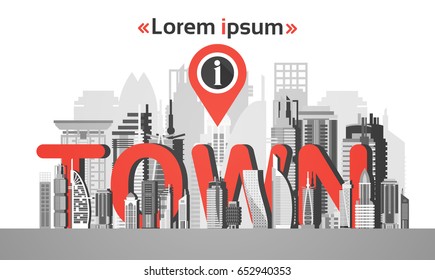 Gps Pin Map Over City View Cityscape Background Navigation Skyline with Copy Space Infographic Flat Vector Illustration