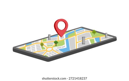 GPS marcador de pin e mapa em aplicação de telefone celular. conceito de localização e local da instalação, tecnologia GPS
