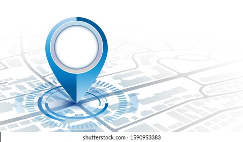 Gps pin mockup with hud element digital concept in gradient cool tone .vector illustration