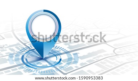 Gps pin mockup with hud element digital concept in gradient cool tone .vector illustration