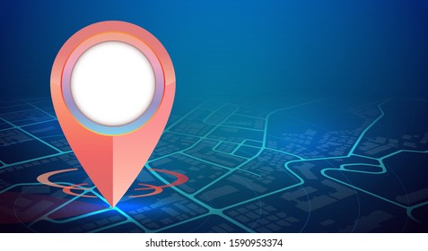 GPS pin mockup showing on city map in digital technology.vector illustration