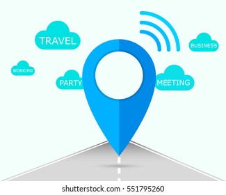 GPS pin on road path isolate on white background.vector eps10