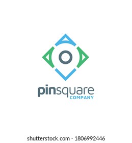 GPS Pin Place Map Location Square for Address Pointer Apps logo design