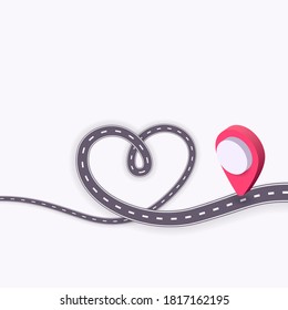 GPS pin pointers on the road heart shaped. Cartoon vector illustration
