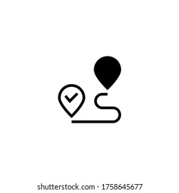 gps pin route Itinerary vector icon in black flat glyph, filled style isolated on white background