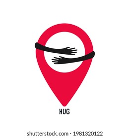 GPS pin sign with hugs hads illustration icon