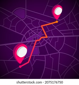 GPS pins on road simple illustration