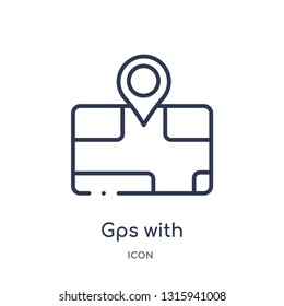 gps with placeholder icon from technology outline collection. Thin line gps with placeholder icon isolated on white background.