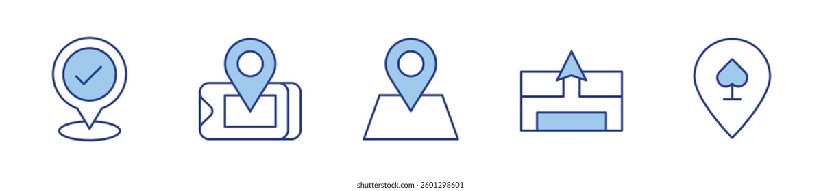 gps, placeholder, location pin, check. Location Icon vector illustration. Line Duotone style. Editable stroke.