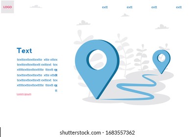 GPS Point Navigation, Travel Way, Find Trip, Geo Location. Pin. Vector Illustration Two Pin. Transportation Delivery, Map Location, Transport Logistic, Tourism Navigate, Route Path Concept. 