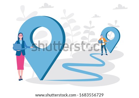 GPS point navigation, travel way, find trip, geo location. Pin. vector illustration two pin. Transportation delivery, map location, transport logistic, tourism navigate, route path concept. 