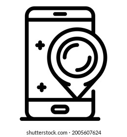GPS point on a smartphone icon. Outline GPS point on a smartphone vector icon for web design isolated on white background