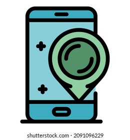 Punto GPS en un icono de un smartphone. Contorno punto GPS en un icono de vector de smartphone aislado