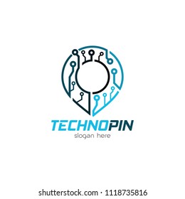 GPS point technology logo design emblem template. Modern map location system information vector illustration on white background