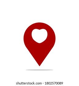 GPS Pointer icon, red heart, flat design template, vector illustration