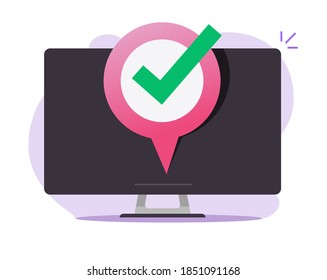 Gps pointer map marker on computer device screen online icon vector, concept of online positioning or location tech, place arrow mark, geo position