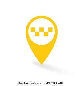 Gps pointer map with taxi icon. Yellow round shapes on white background. Vector illustration web design element.