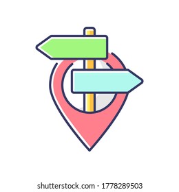 GPS Pointer RGB Color Icon. Modern Navigation, Global Positioning System. Geographical Location Indicator. Geo Tag With Sign Post Isolated Vector Illustration