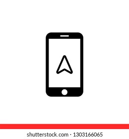 Gps pointer in smartphone, location vector icon, navigation symbol. Simple, flat design for web or mobile app