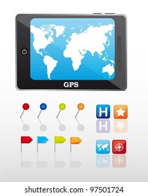 gps with push pin and icons. vector illustration